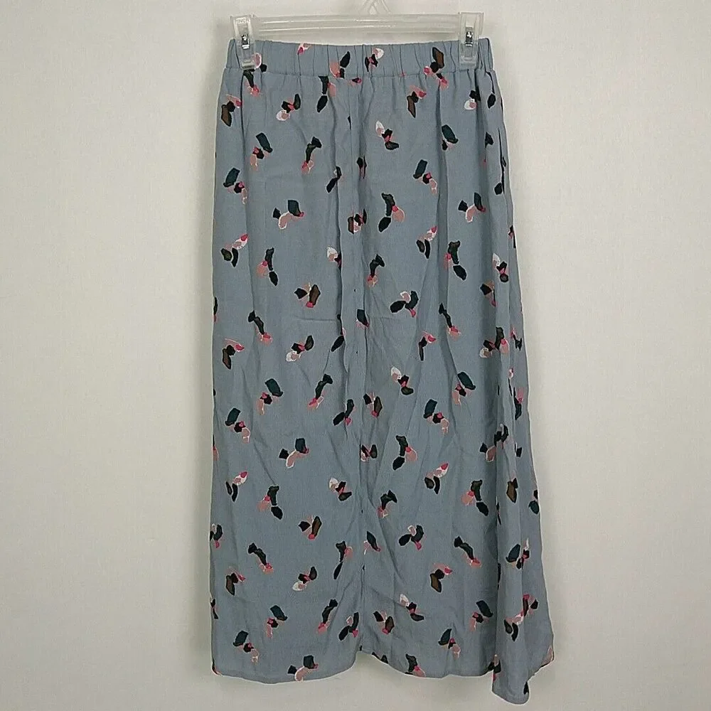 Mello‎ Day Womens sz XS Skirt Blue Printed Full Maxi Elastic Waist Pull On